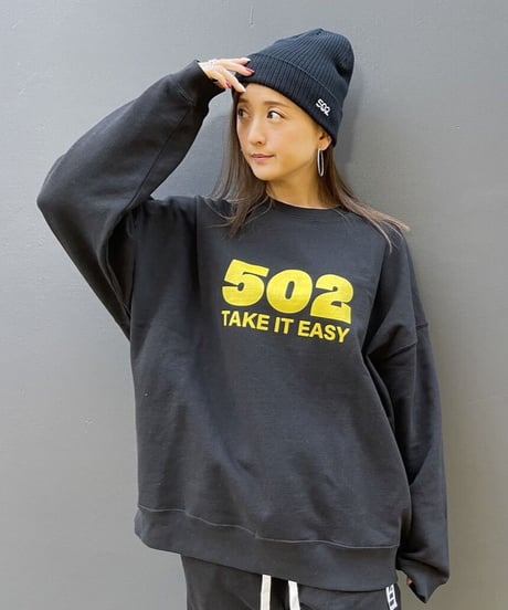 #080　502EASY CAMPUSスエット　BLACKxYELLOW