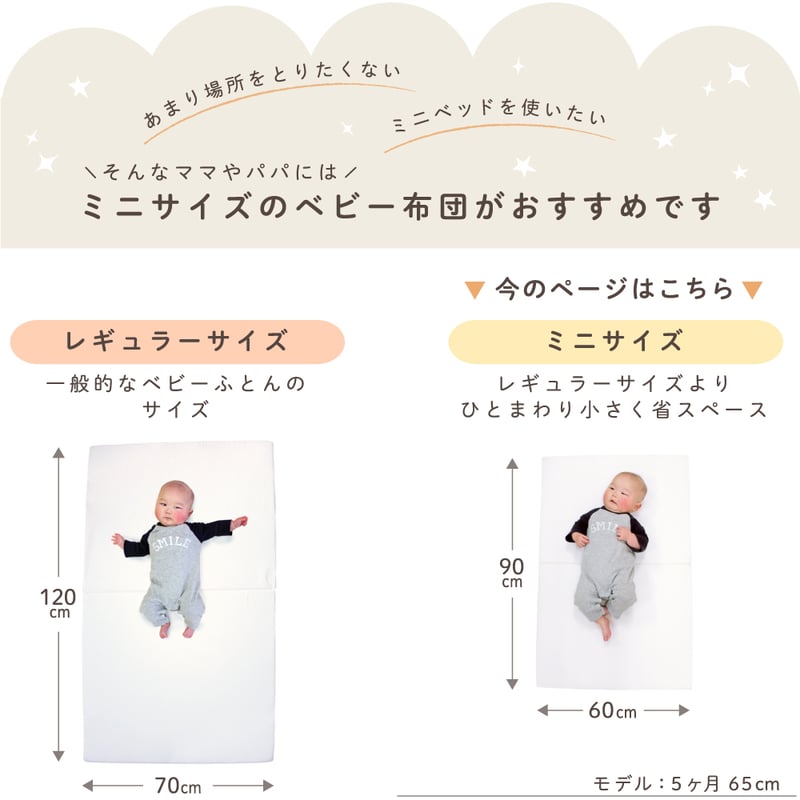 日本製】ミニサイズ ベビー 固綿敷布団 (60×90cm 厚み5cm) 2つ折タイプ 