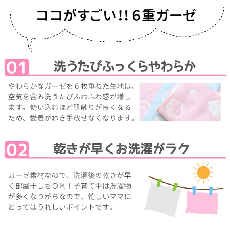 日本製】6重ガーゼハンカチ 2枚セット 月と雲 ピンク サックス ブルー