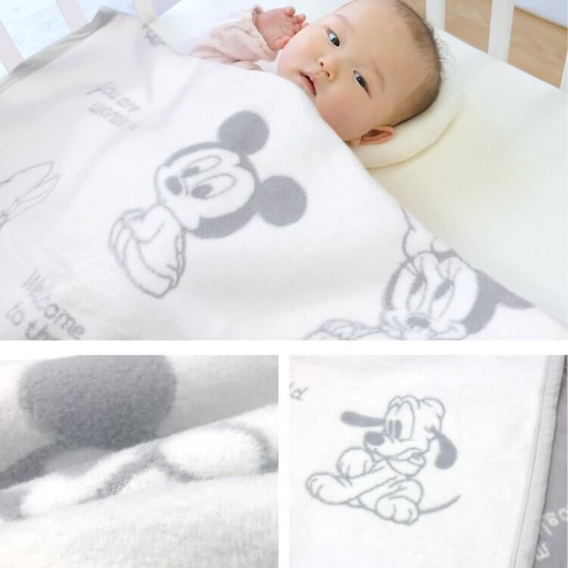 日本製】綿毛布 (85×115cm) ディズニー ベビーミッキー ホワイト
