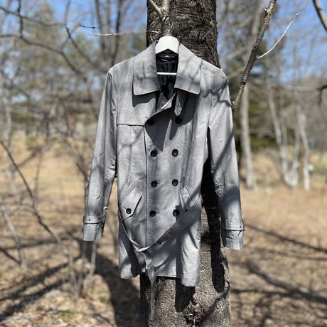spring coat "double trench gray  gren check"