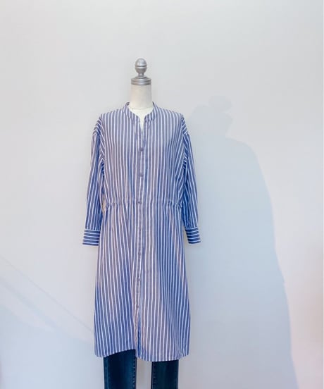 バックリボンストライプロングシャツ