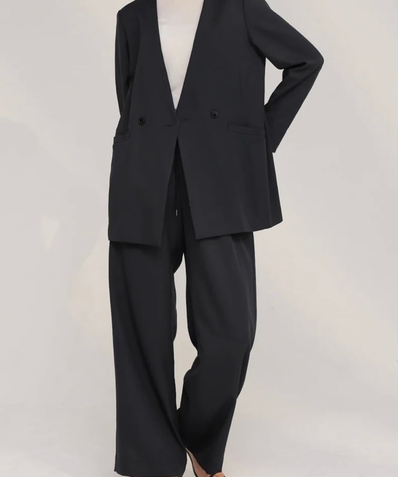 ツイルストレッチノーカラージャケット＆ワイドイージーパンツ set up