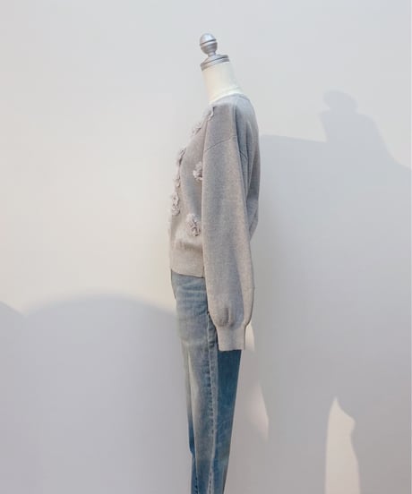 シフォン×チュールフラワーモチーフ綿ニット