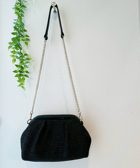 ラフィア×レザー ショルダーバッグ