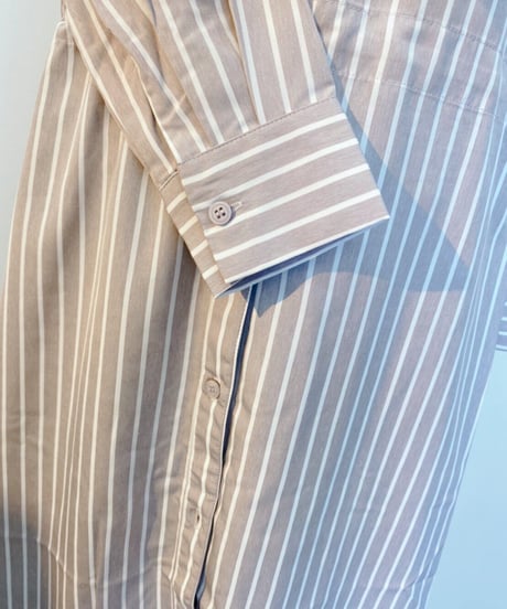バックリボンストライプロングシャツ
