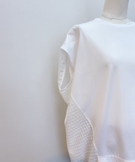 カット×シアーチェックシャツコンビ半袖カットソー