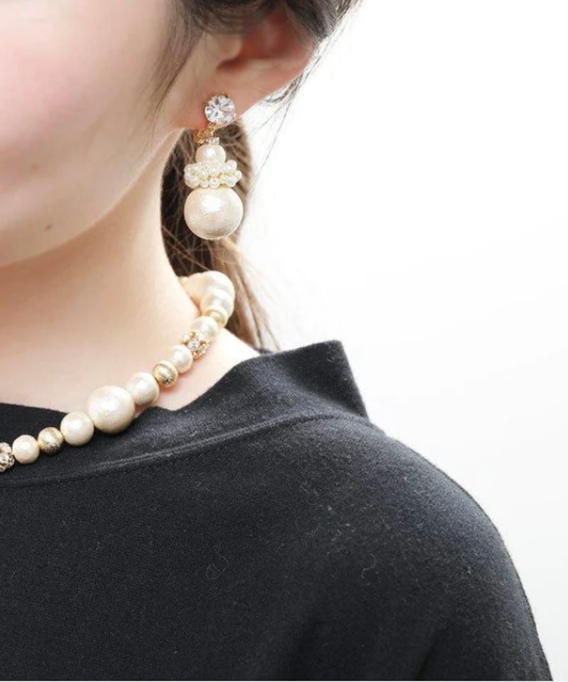 ビジューコットンパールピアス | Aujourd