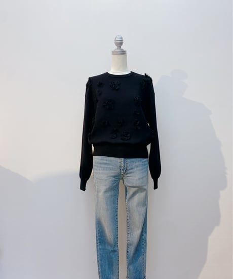 シフォン×チュールフラワーモチーフ綿ニット
