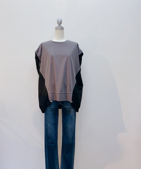 カット×シアーチェックシャツコンビ半袖カットソー