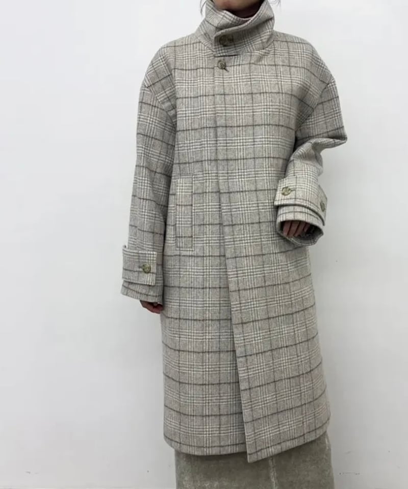 チェック柄 スタンドカラーコート | Aujourd'hui