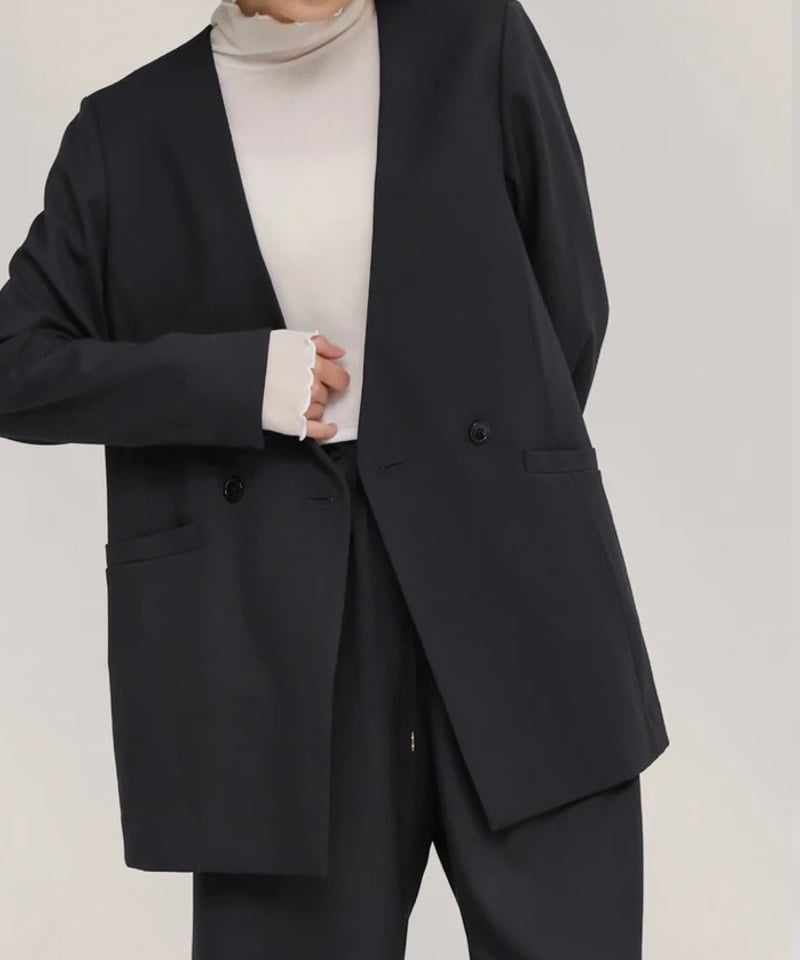 ツイルストレッチノーカラージャケット＆ワイドイージーパンツ set up