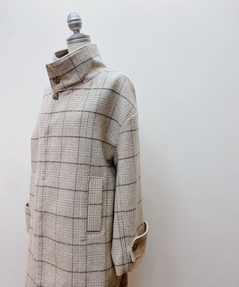 チェック柄 スタンドカラーコート | Aujourd'hui