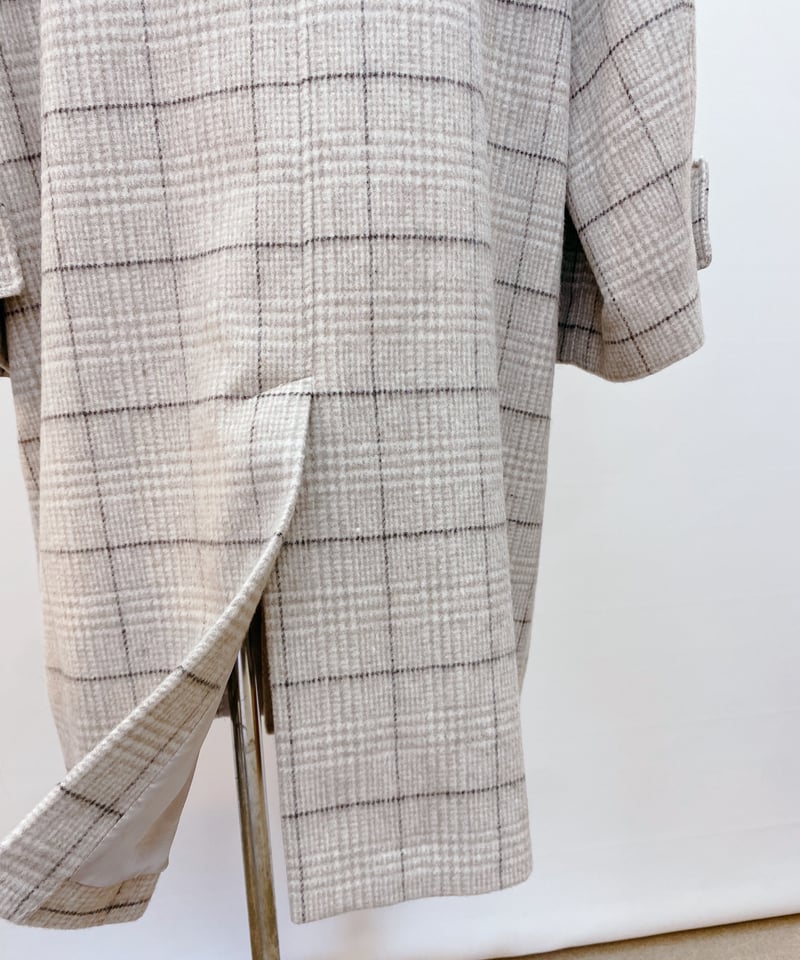 チェック柄 スタンドカラーコート | Aujourd'hui