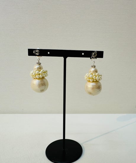ビジューコットンパールピアス