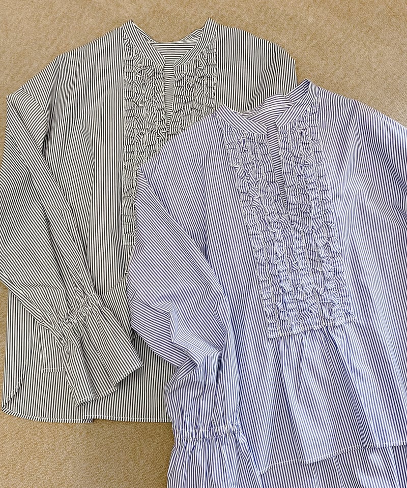 ストライプ フリルタックシャツ | Aujourd'hui