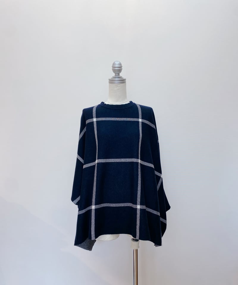 チェック柄ポンチョニット | Aujourd'hui