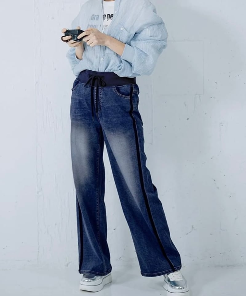 サイドラインワイドデニムパンツ | Aujourd'hui