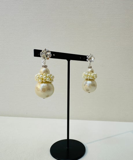 ビジューコットンパールピアス