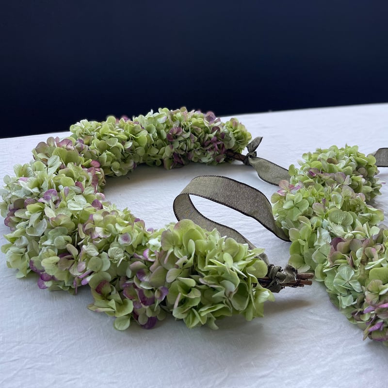 紫陽花リース 紫陽花インテリアリース 造花 CT触媒加工 ドアリース リース