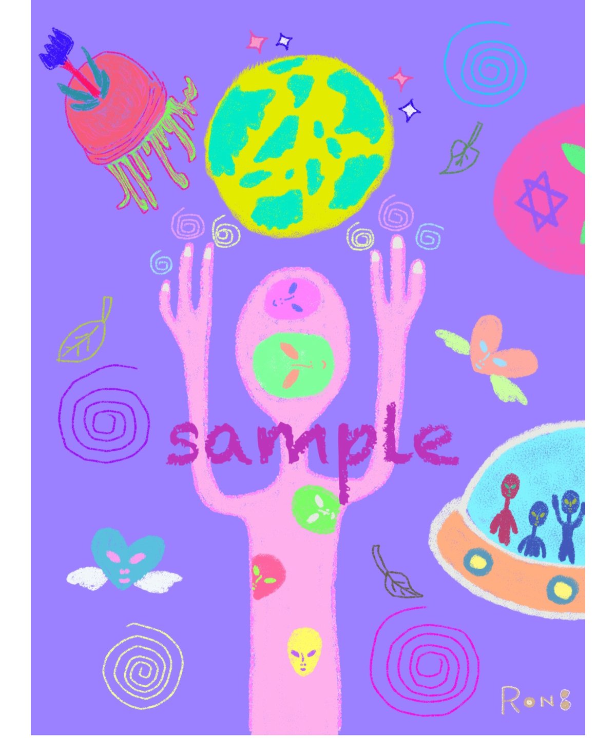 地球と花の油彩絵画宙華