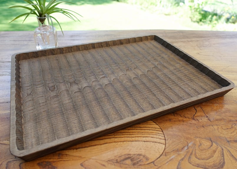 我谷盆 栗 36×26×2.5cm 栗渋染め | 明野の小さなお盆や