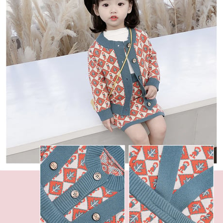韓国風子供服お嬢様春秋　ソフトニットワンピースセットアップ2点セット