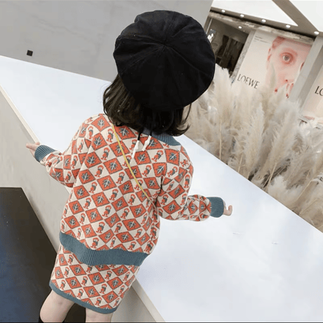 韓国風子供服お嬢様春秋　ソフトニットワンピースセットアップ2点セット