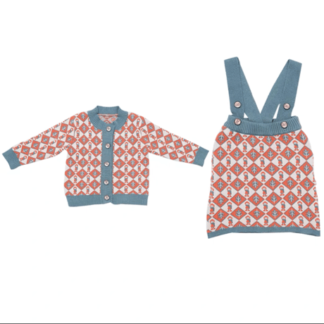 韓国風子供服お嬢様春秋　ソフトニットワンピースセットアップ2点セット