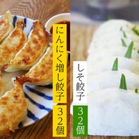 「特製タレ付き」しそ餃子32個とくるむのにんにく増し餃子32個のセット（8コ入×8パック）