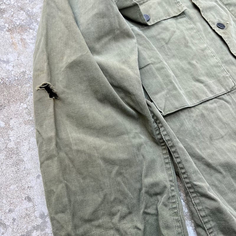 ボロ 実物 フェード40's US ARMY M-43 HBT SHIRT 貴重 40's M-43 米軍実物 HBTジャケット US.ARMY ヘリンボーン