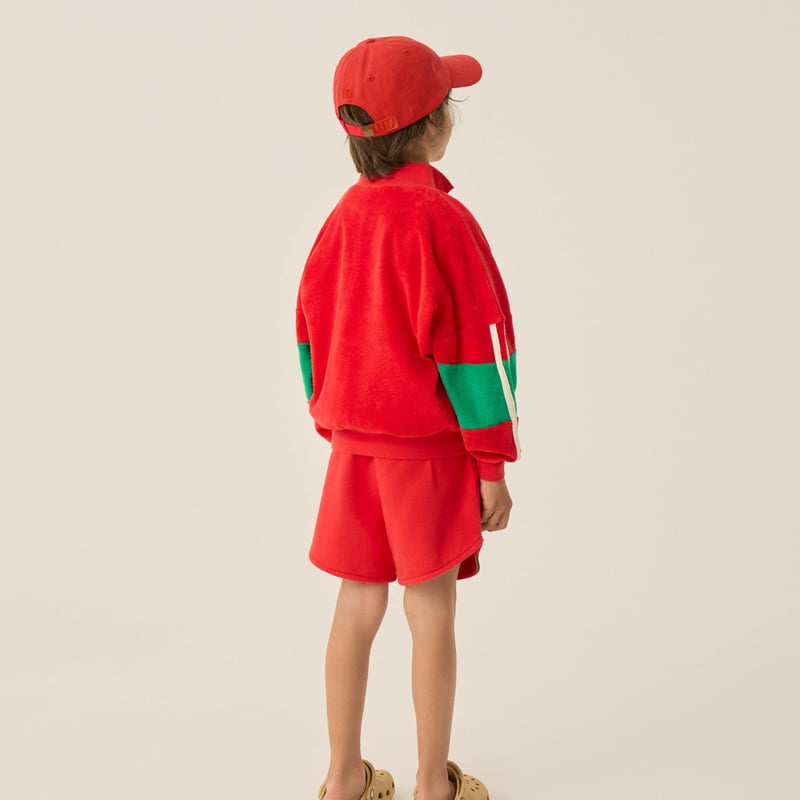 即納【2y, 3y, 4y, 5-6y】Red Color Block Zipped Swea