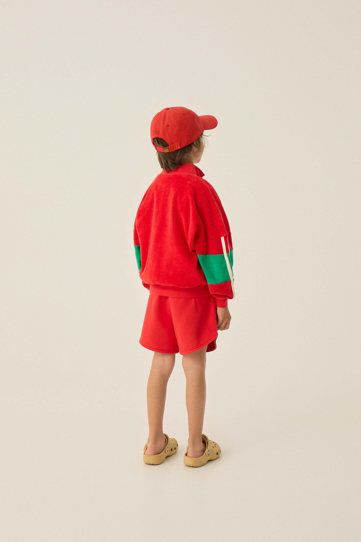 即納【2y, 3y, 4y, 5-6y】Red Color Block Zipped Swea