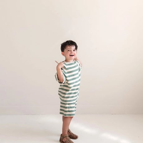 即納【2-3y, 3-4y, 4-5y, 5-6y】ROBIN SHORTS - SAGE GREEN OFF WHITE STRIPE / JENEST