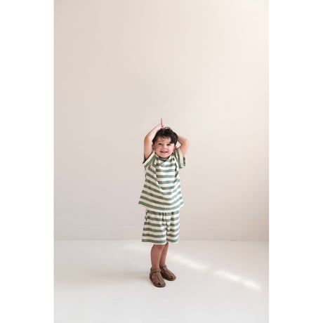 即納【2-3y, 3-4y, 4-5y, 5-6y】TO T-SHIRT - SAGE GREEN OFF WHITE STRIPE / JENEST