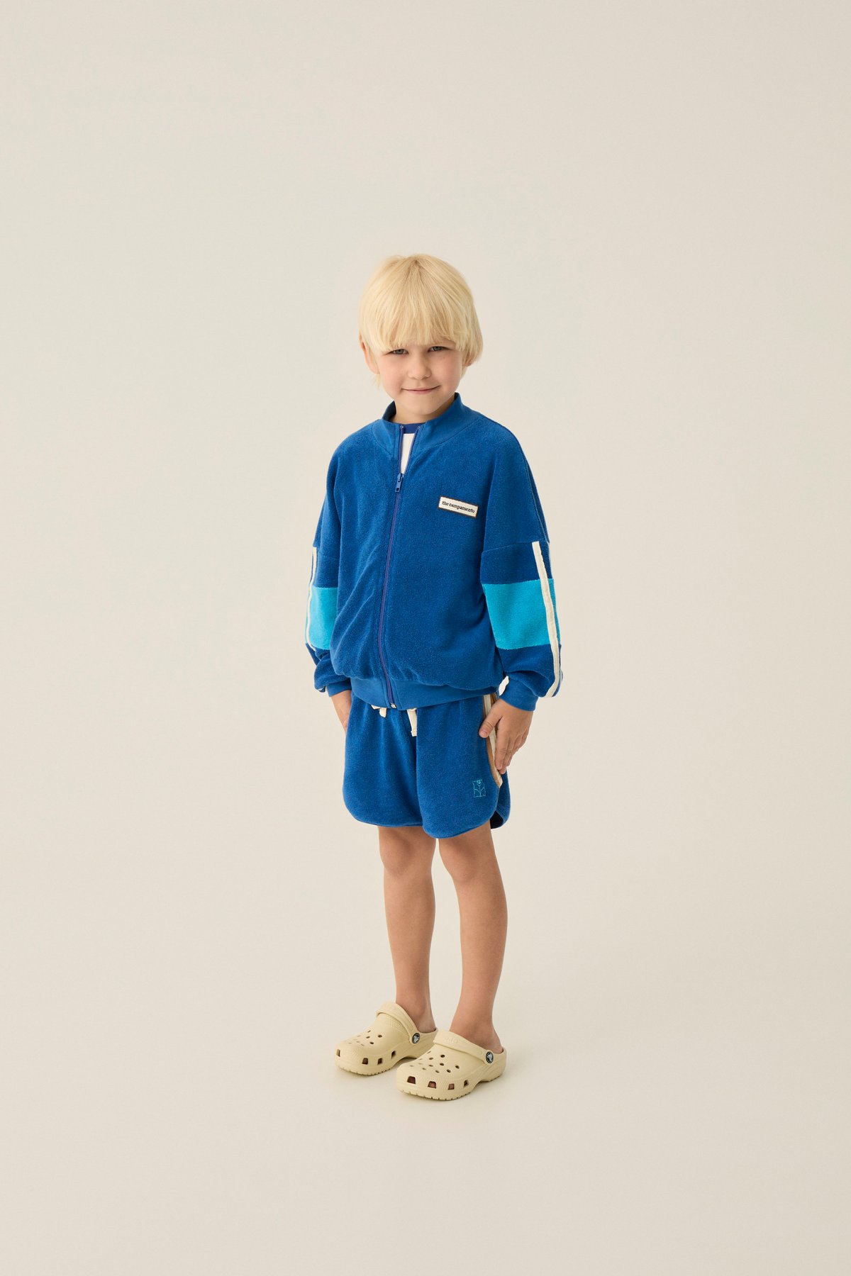 即納【2y, 3y, 4y, 5-6y】Blue Color Block Zipped Swe