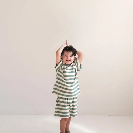 即納【2-3y, 3-4y, 4-5y, 5-6y】ROBIN SHORTS - SAGE GREEN OFF WHITE STRIPE / JENEST