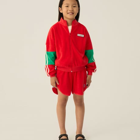即納【2y, 3y, 4y, 5-6y】Red Color Block Zipped Sweatshirt / the campamento