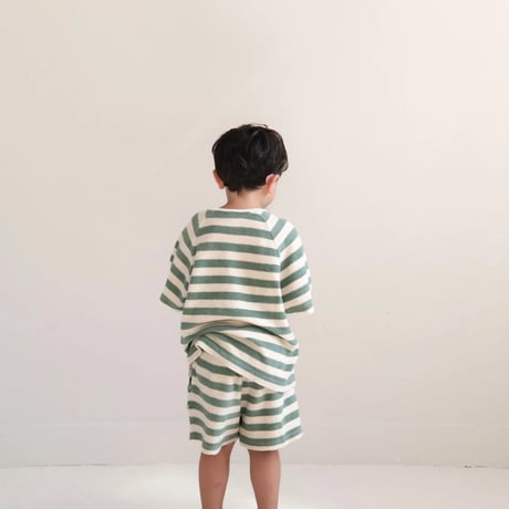 即納【2-3y, 3-4y, 4-5y, 5-6y】ROBIN SHORTS - SAGE GREEN OFF WHITE STRIPE / JENEST