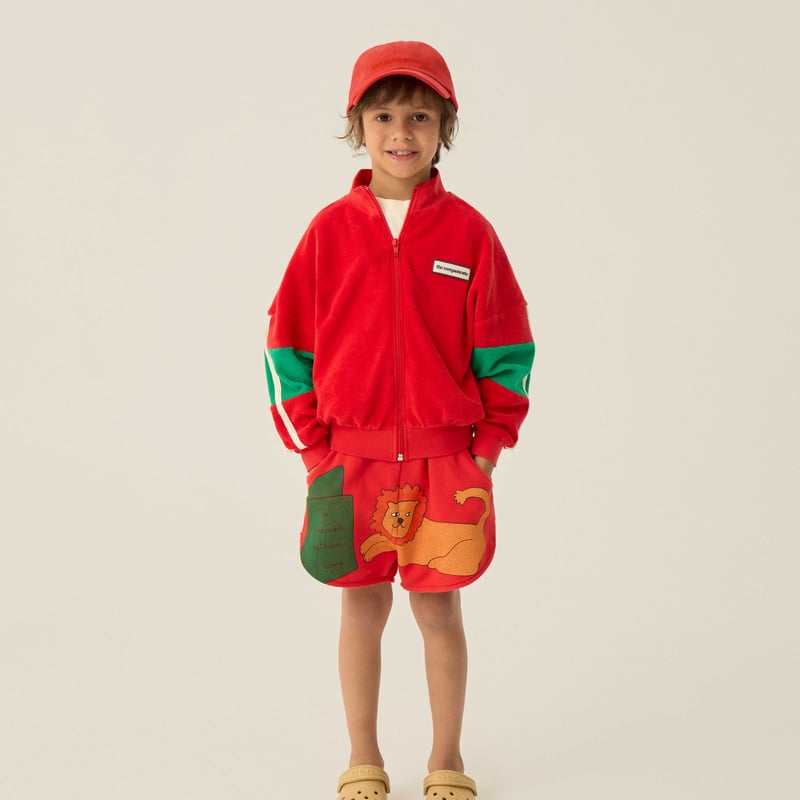 即納【2y, 3y, 4y, 5-6y】Red Color Block Zipped Swea