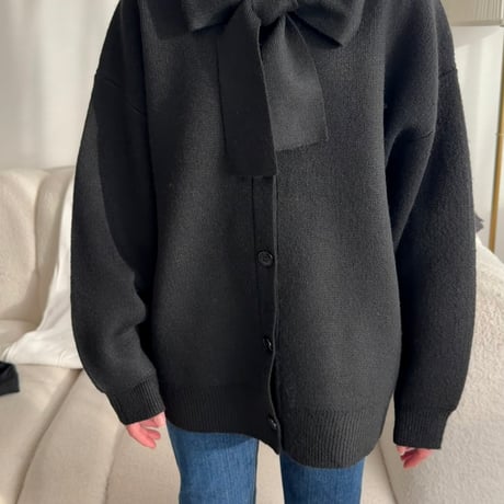 Mimiange ゆるリボンカーディガン black