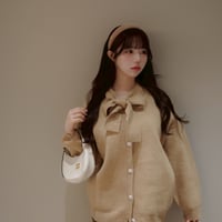 Mimiange ゆるリボンカーディガン beige