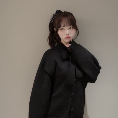 Mimiange ゆるリボンカーディガン black