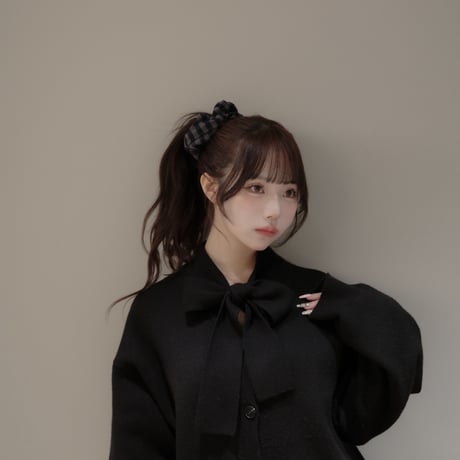 Mimiange ゆるリボンカーディガン black