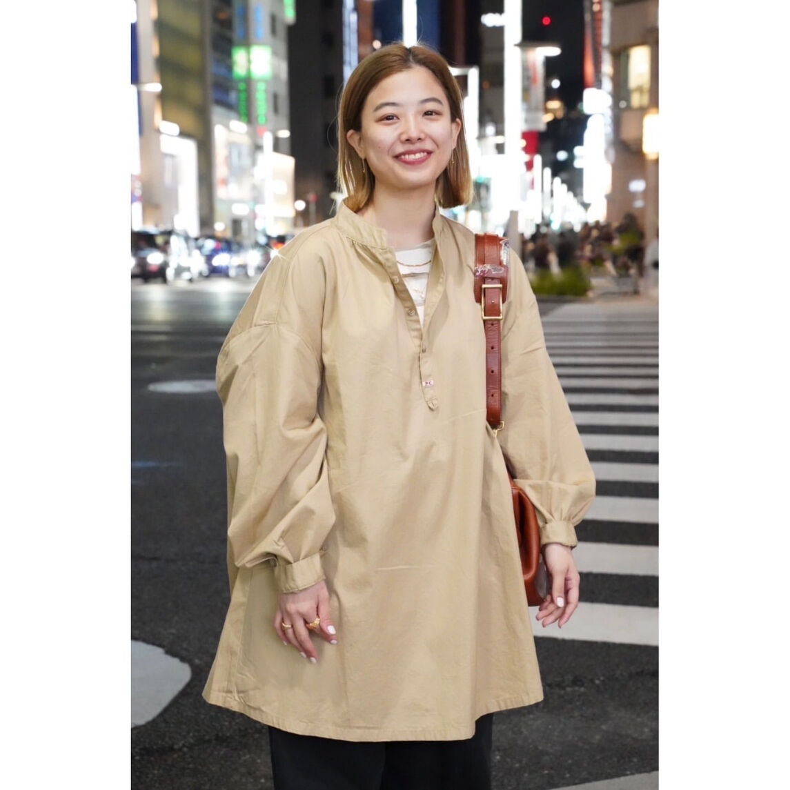 GABARDINE STAND COLLAR LONG SMOCK SHIRT | PORTE