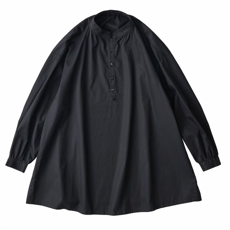 GABARDINE STAND COLLAR LONG SMOCK SHIRT | PORTE