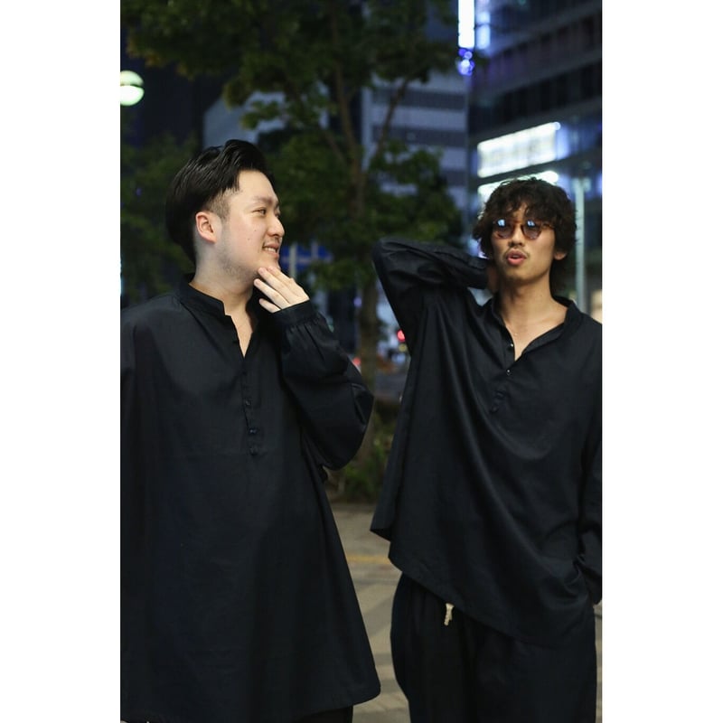 GABARDINE STAND COLLAR LONG SMOCK SHIRT | PORTE GABARDINE STAND COLLAR LONG SMOCK SHIRT | PORTE