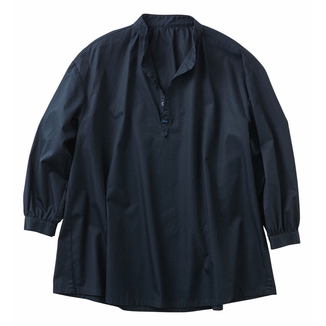 GABARDINE STAND COLLAR LONG SMOCK SHIRT | PORTE