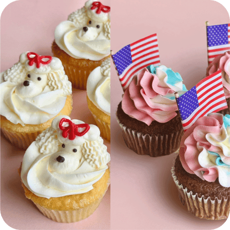 カップケーキ2種4個セット(アメリカンフラッグ＆プードル）