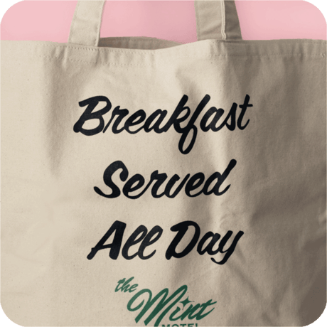 The MINT "BREAKFAST SERVED ALL DAY TOTE BAG / IVORY"